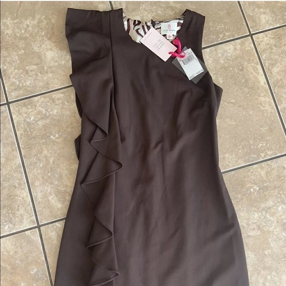 NWT Julie Brown 2 Reina Brown Side Ruffle Dress